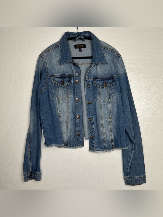 Jackets & Blazers - Shyanne XL Blue Denim Jean Jacket Raw Frayed Hem Western Cowgirl Distressed Crop
